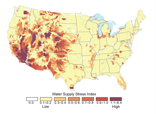Water Stess in the US Map Illustration